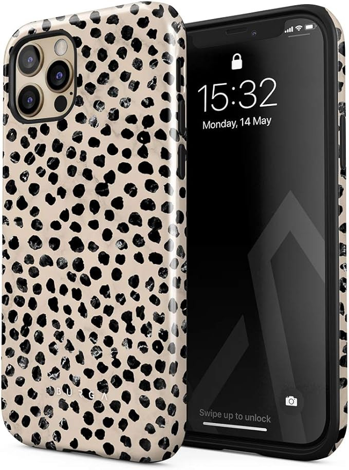 BURGA Phone Case Compatible with iPhone 12 PRO MAX - Black Polka Dots Pattern Nude Almond Latte F... | Amazon (US)