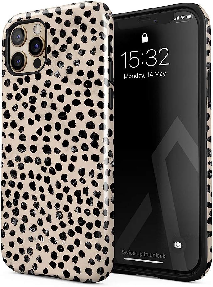 BURGA Phone Case Compatible with iPhone 12 PRO MAX - Black Polka Dots Pattern Nude Almond Latte F... | Amazon (US)