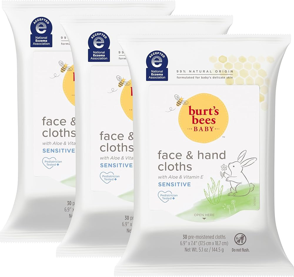 Burt's Bees Baby Face & Hand Cloths, Unscented Cleansing Wipes for Sensitive Skin - 30 Wipes, Pac... | Amazon (US)