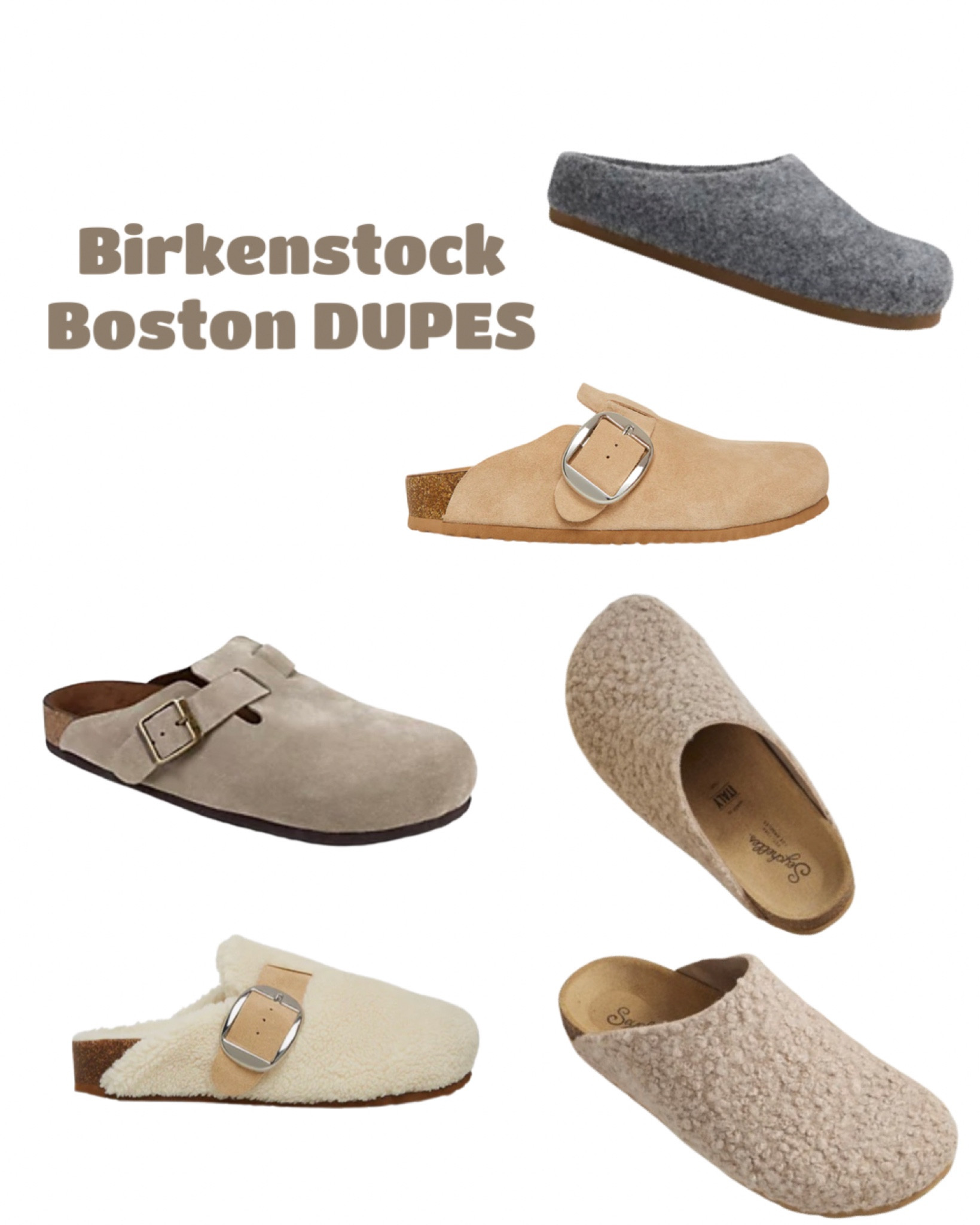 Birkenstock Boston Dupes! Shearling clogs are Seychelles and can be found on their outlet website! #birks #birkenstockdupe #birkenstockboston #birkenstocklookalike #dupes