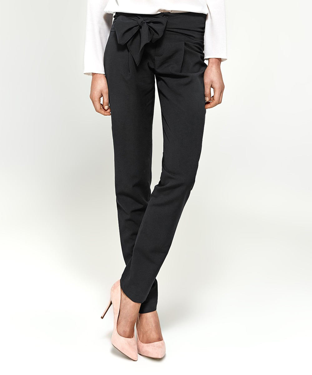NIFE Women's Dress Pants black - Black Bow Straight-Leg Pants - Women | Zulily
