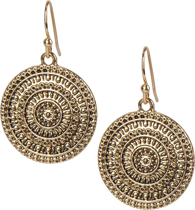 Gold Earrings for Women – Dangle Lightweight Drop Medallion Charm, Vintage Zinc Metal, Trendy F... | Amazon (US)