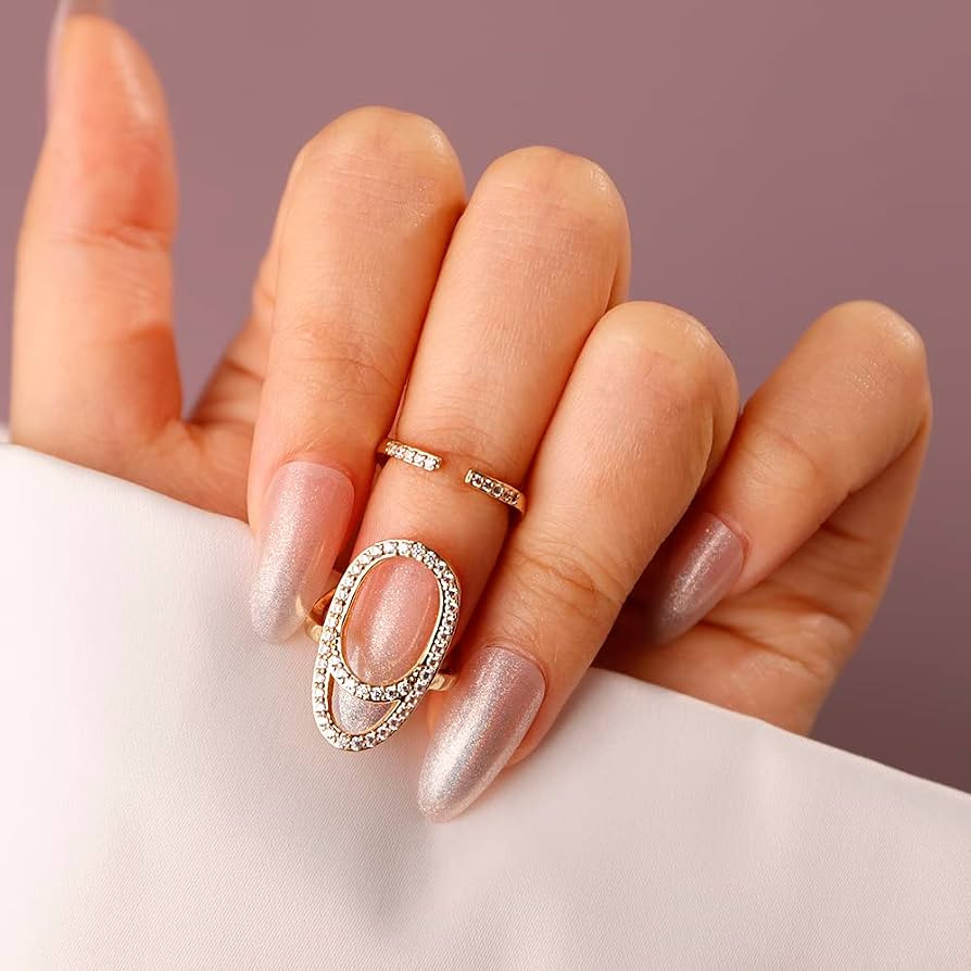 Women Manicure Nail Cap Statement Crystal Beads Ring Jewelry for Women Girls | Amazon (US)