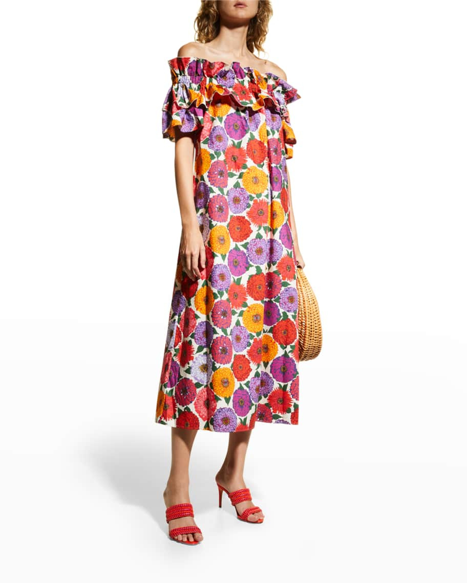 La DoubleJ Breakfast Off-Shoulder Midi Dress | Neiman Marcus