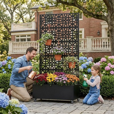 Rolling Planter Box with Trellis, Metal Privacy Screen Planter with Wheels, Outdoor Raised Garden Bed with Lattice Panel for Climbing Plants | Target