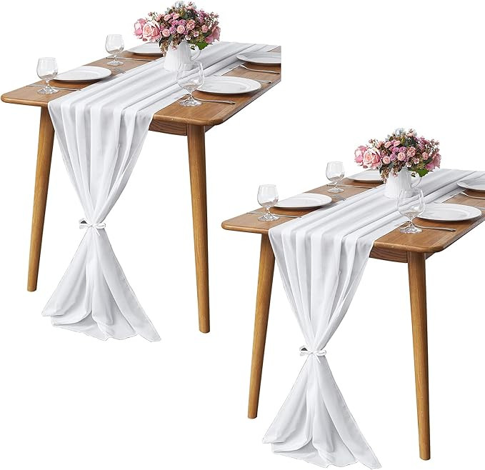 2 Pack 10Ft White Chiffon Table Runner Sheer 29x120 Inch for Romantic Wedding Decor Bridal & Baby... | Amazon (US)