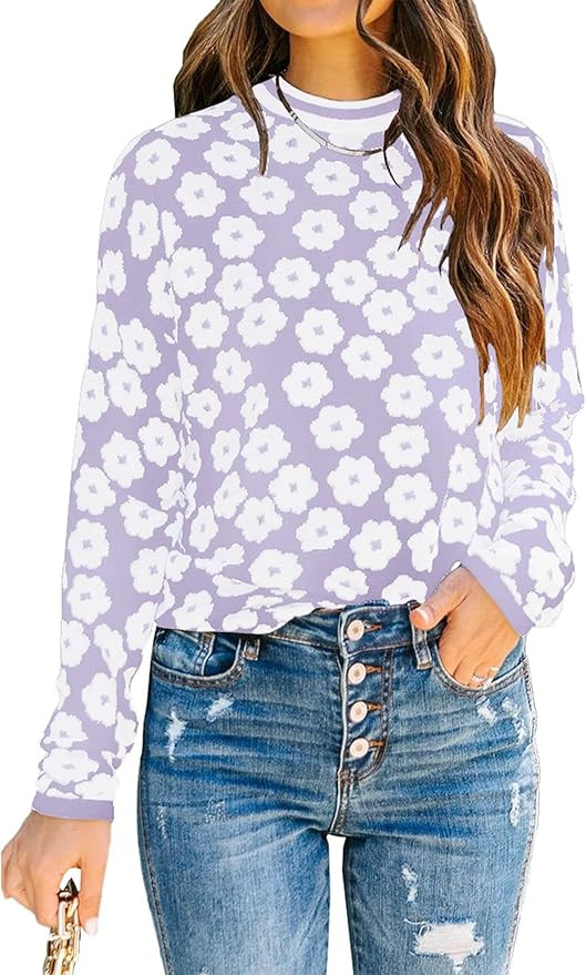 PRETTYGARDEN Women's Knit Sweater Casual Crewneck Long Sleeve Floral Print Lightweight Pullover S... | Amazon (US)
