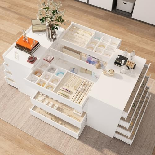 Armoire Bedroom Island Wardrobe Closet Island with 14 Drawers & Glass Tabletop, Island Dresser wi... | Amazon (US)
