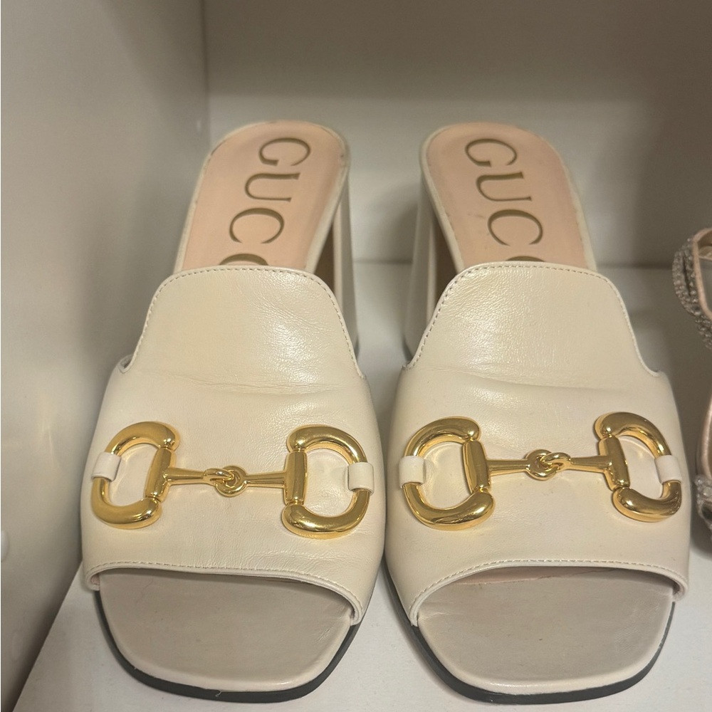 Gucci Cream Slide Sandals with Gold Accents | Poshmark