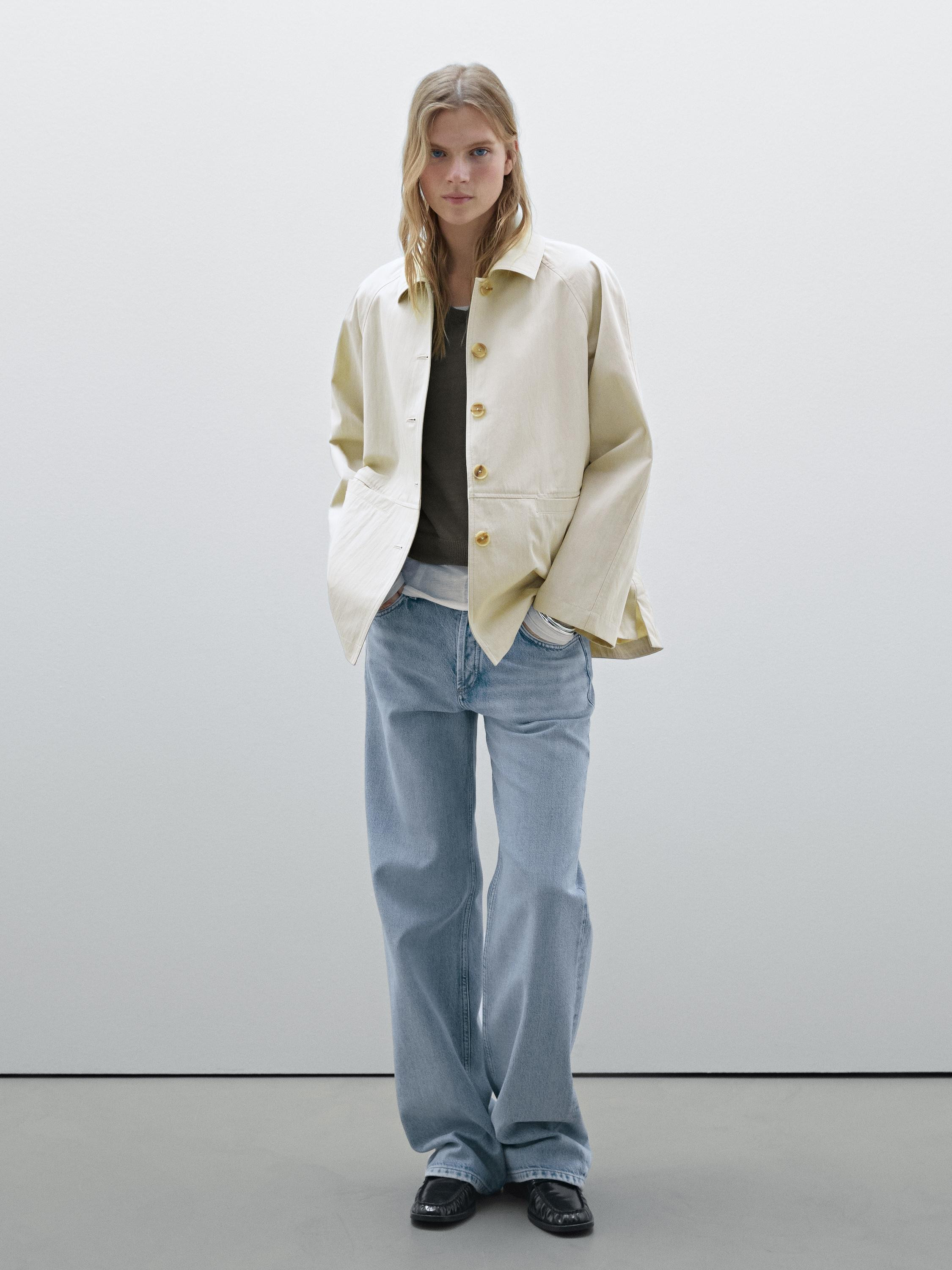 Cotton blend raglan sleeve trench coat | Massimo Dutti US