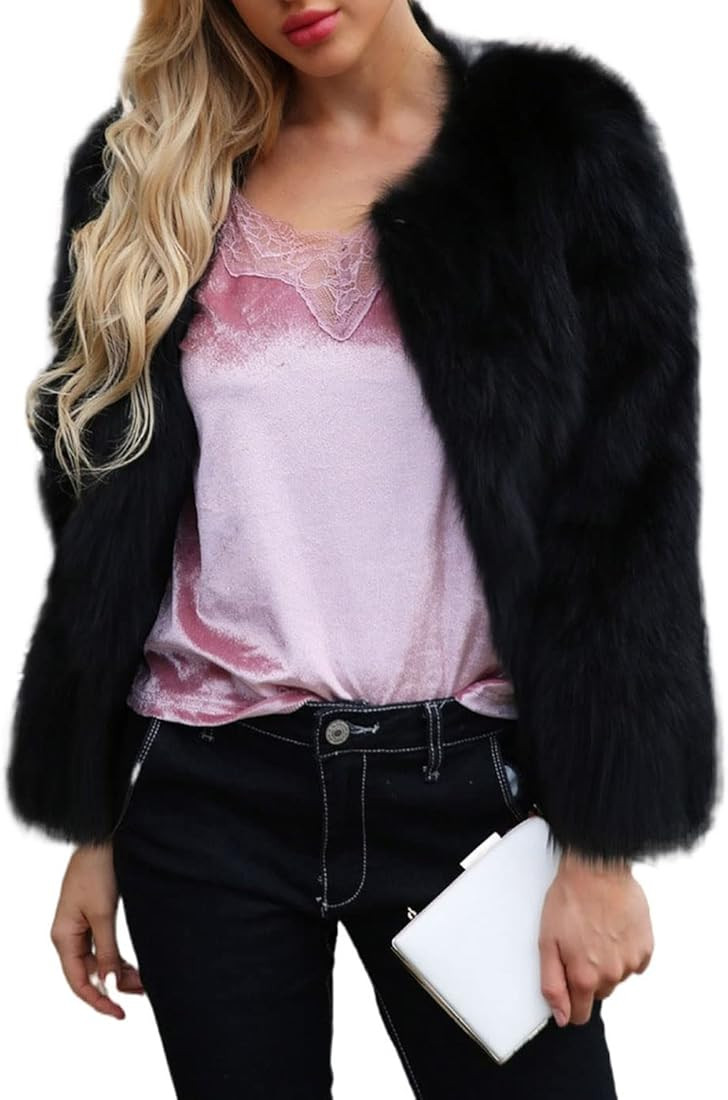 Edary Women Faux Fur Jacket Long Sleeve Coat Open Front Fur Coat Winter Warm Shaggy Faux Fur Park... | Amazon (US)