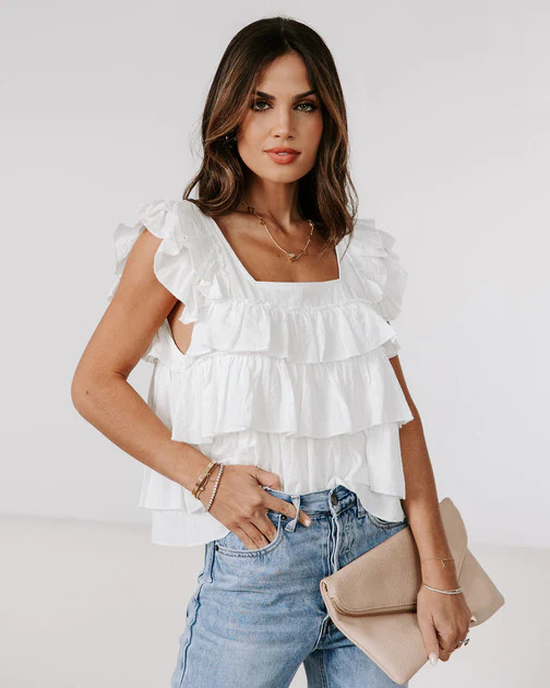 Piedmont Cotton Tiered Top - White | VICI