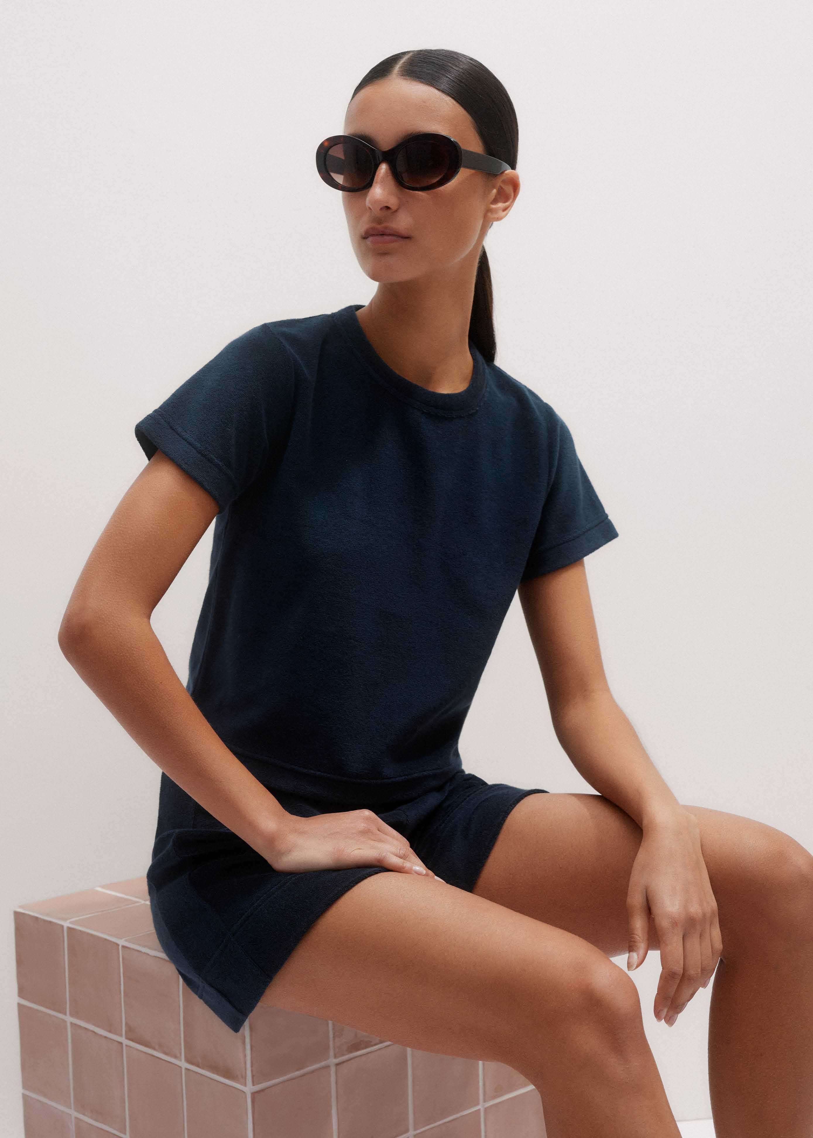 Women's Navy Toweling Baby Tee | ME+EM | ME+EM US