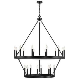 Williston 40 in. 20-Light Black Candle Style Wagon Wheel Chandelier | The Home Depot
