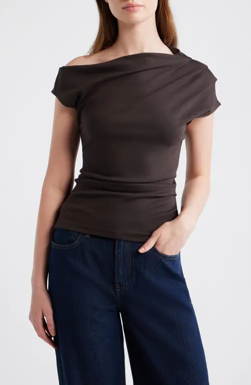 MANGO Asymmetric One-Shoulder Top in Chocolate at Nordstrom, Size Medium | Nordstrom