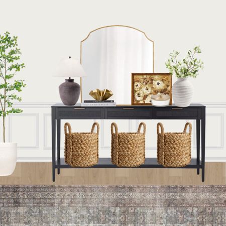 Done for you designs Entryway! 

Console, console table, affordable console, black console, entryway, foyer, foyer table, baskets, storage baskets, faux tree, console mirror, console vases, lamp, art, planter, runner, entryway runner 

#LTKFindsUnder100 #LTKHome #LTKStyleTip