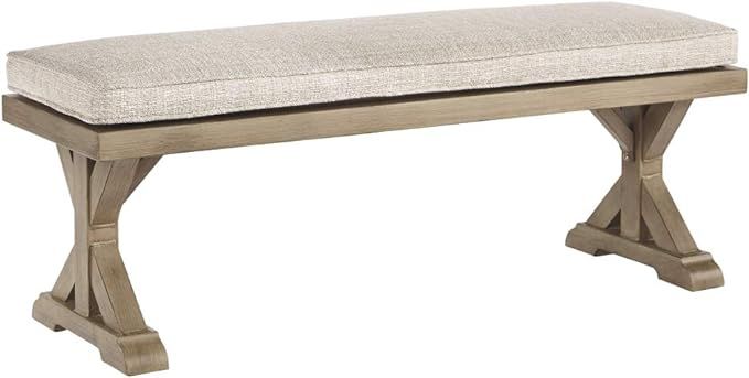 Signature Design by Ashley Beachcroft Patio Farmhouse Outdoor Upholstered Dining Bench, Beige | Amazon (US)