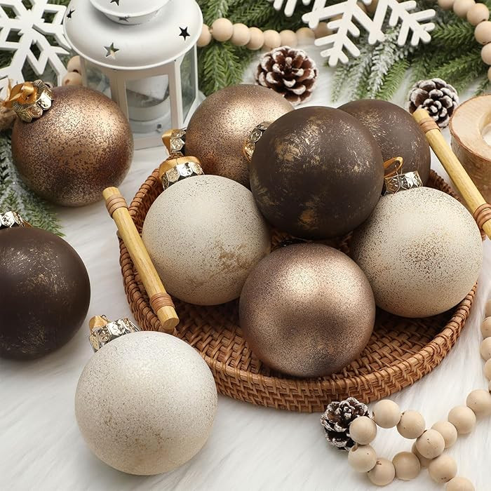 Yunlly 12 Pcs Large Neutral Textured Christmas Ball Ornaments 3.15 Inch Vintage Rustic White Gold... | Amazon (US)