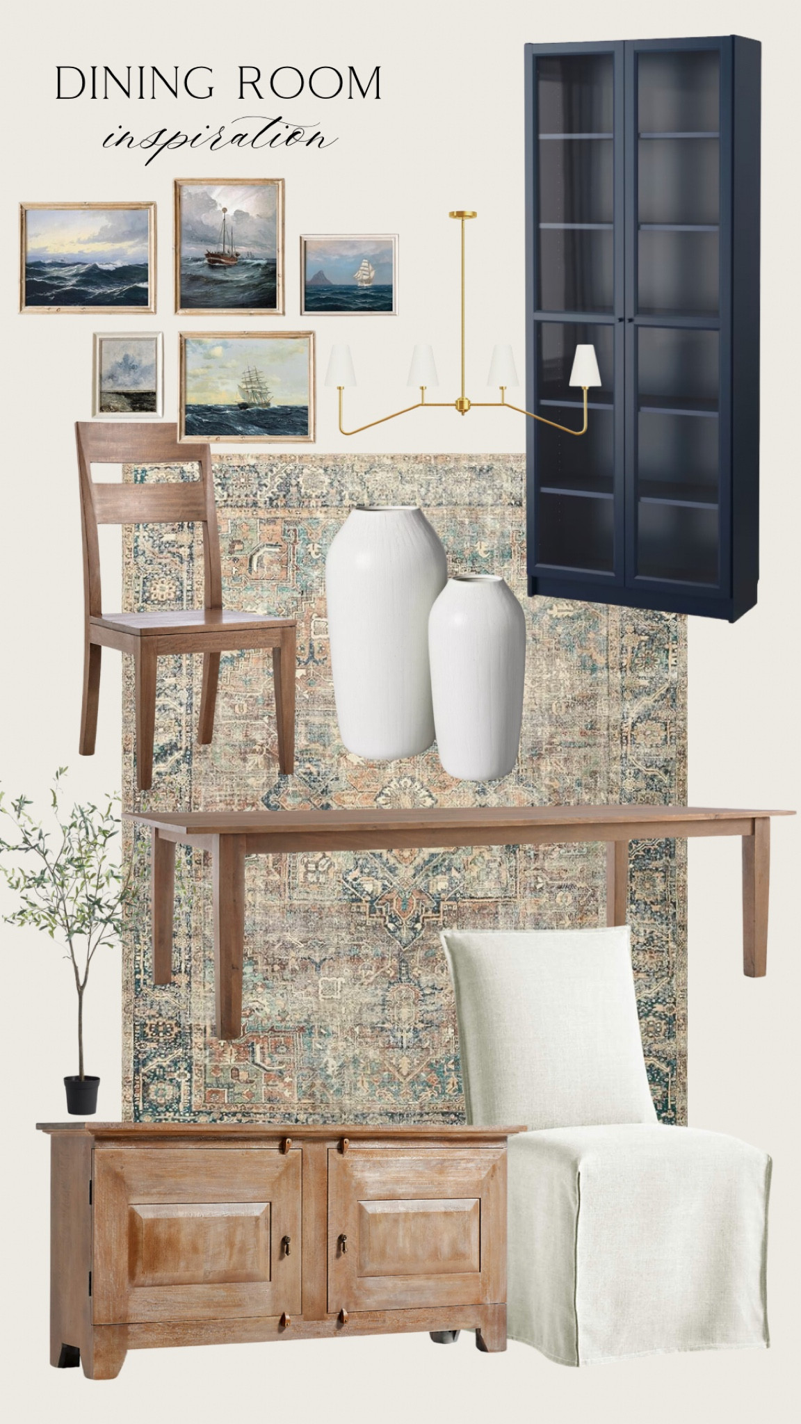 Vision board for our dining room in our new home! Ben and I absolutely love New England and the coast. Our home has beautiful hardwood flooring, so I am leaning into our love for natural wood finishes complimenting with blue, grey, beige and gold accents. Products are linked!

#LTKhome