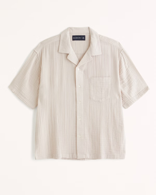 Camp Collar Gauzy Button-Up Shirt | Abercrombie & Fitch (US)