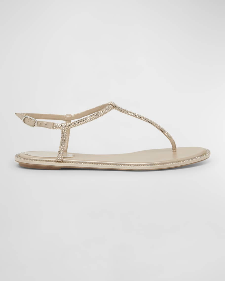 Rene Caovilla Strass T-Strap Thong Sandals | Neiman Marcus