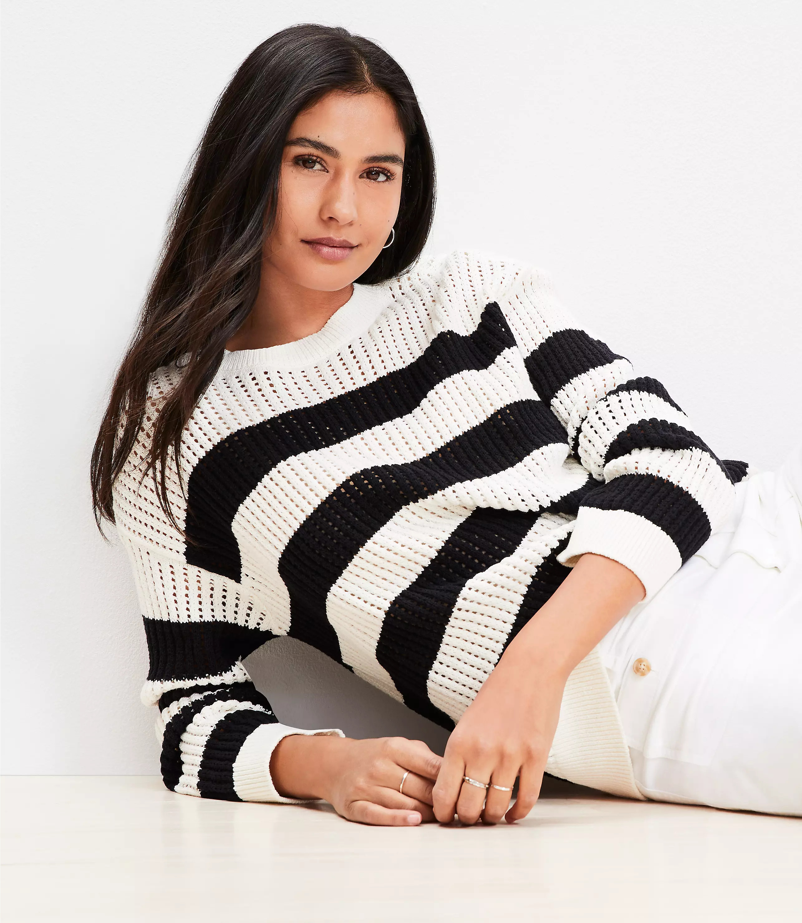 Stripe Open Stitched Sweater | LOFT