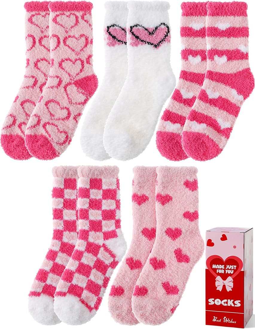 Valentines Day Gifts for Her Womens Fuzzy Socks Warm Fluffy Cozy Winter Slipper Thick Fleece Hear... | Amazon (US)