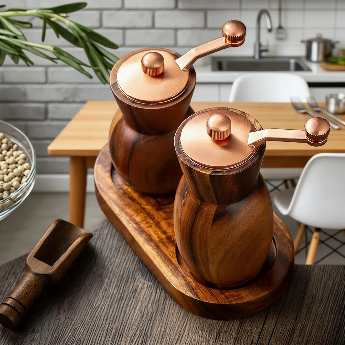 Premium Acacia Wood Salt And Pepper Grinder Set With Holder - Manual Adjustable Spice Mills For F... | Wayfair North America