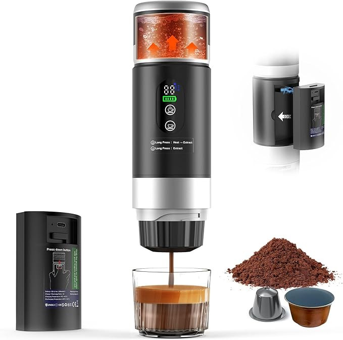 Portable Espresso Machine with Removeable Battery, 20 bar Mini Travel Coffee maker, Expresso Coff... | Amazon (US)