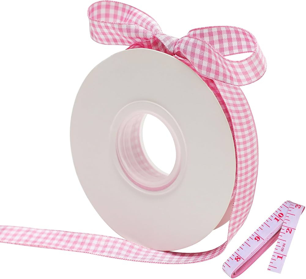 Pink Buffalo Gingham Ribbon - 5/8" x 25 Yards, Woven Edge Polyester, Perfect for Crafts, Hair Acc... | Amazon (US)