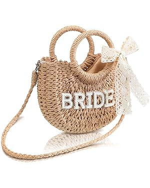 Pinkunn Bride Straw Purse Handwoven Bag Rhinestone Letter Patches Bag Bachelorette Party Honeymoo... | Amazon (CA)