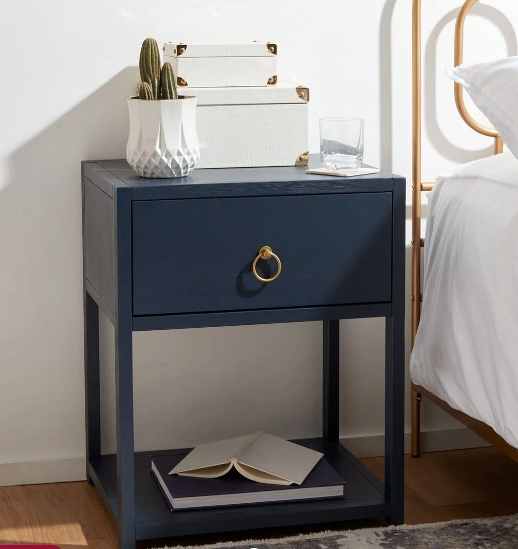 Acacia Nightstand – Modern Wood Bedside with Gold Pull Drawer and Storage Shelf

#LTKSaleAlert #LTKHome