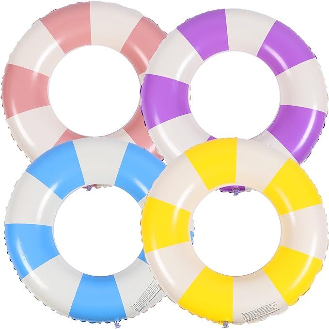 4 Pcs Pool Tubes with Fun Prints, Inflatable Floats Swimming Toys, Classic Striped Inner Tubes fo... | Amazon (US)