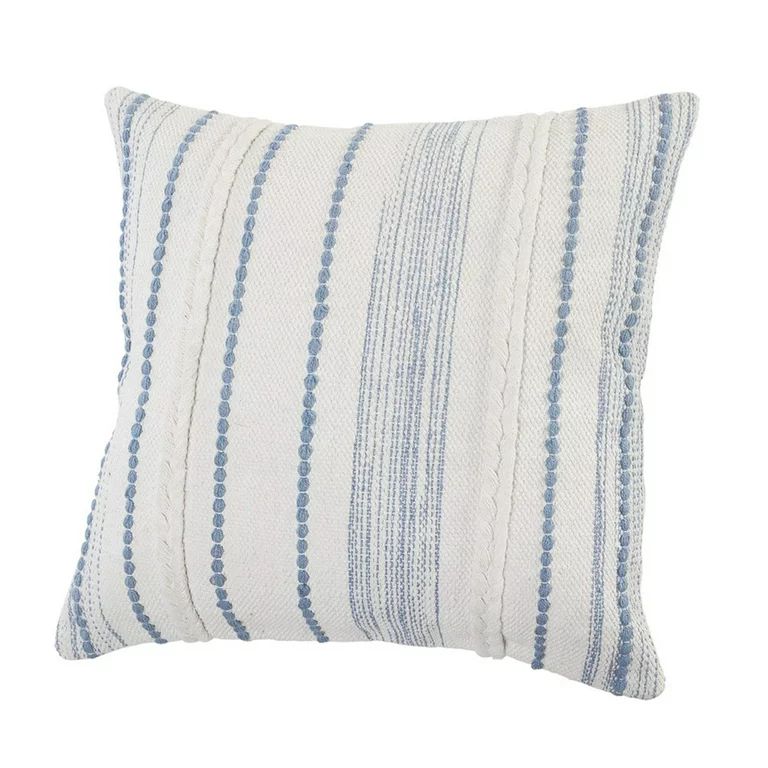 Ox Bay 20" x 20" Hand-Woven White/ Blue Stripe Organic Cotton Pillow Cover - Walmart.com | Walmart (US)