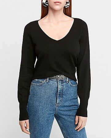 Deep V-neck Balloon Sleeve Sweater | Express