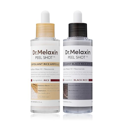 Dr.Melaxin Peel Shot Glow White and Black Rice Ampoule Duo, Soft Exfoliating Face and Body Scrub Dead Skin Cells, Blackheads Remover for All Skin Types | Amazon (US)