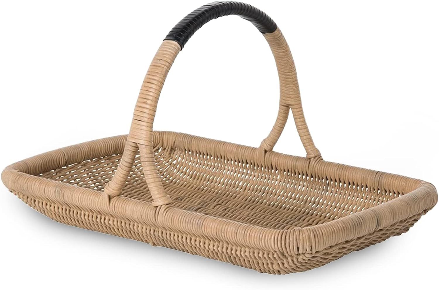 KOUBOO Vegetable & Flower Wicker Basket, Handwoven Rattan Basket with Leather-Wrapped Arch Handle... | Amazon (US)