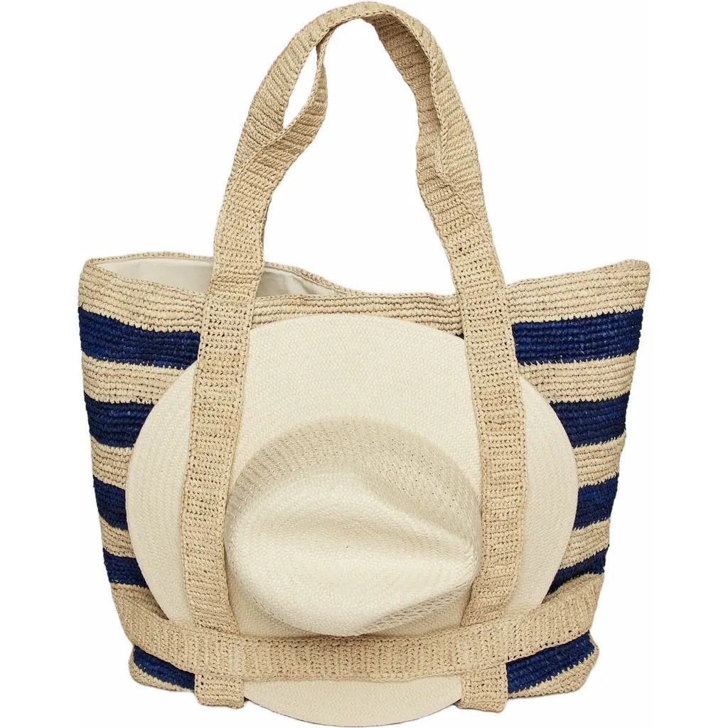Hat Attack The Original Straw Traveler Bag in Natural/navy Stripe at Nordstrom | Nordstrom