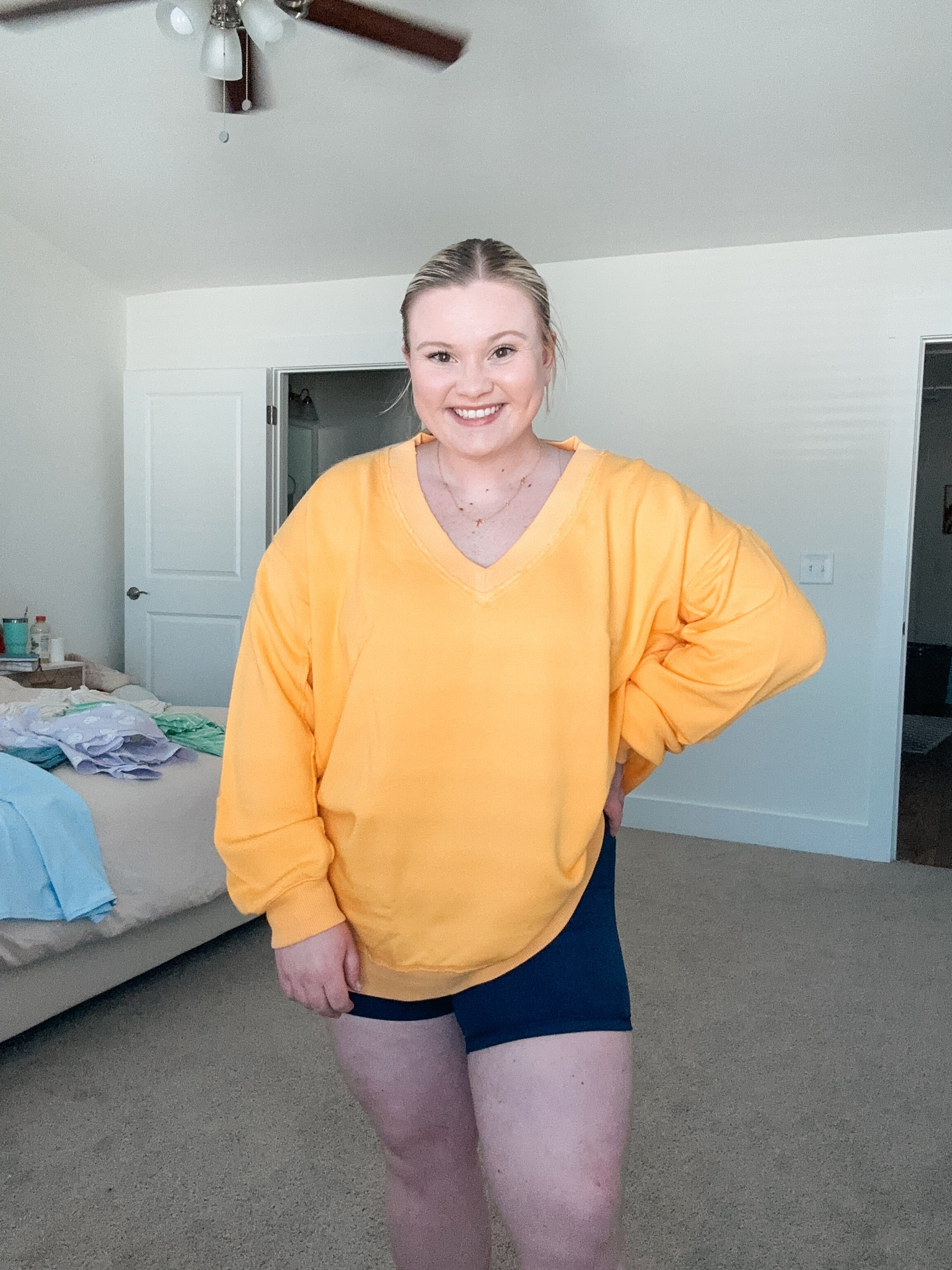 Aerie bright orange graphic pullover size large for oversized look, biker shorts are crossover navy blue in medium 

#LTKsalealert #LTKstyletip #LTKmidsize