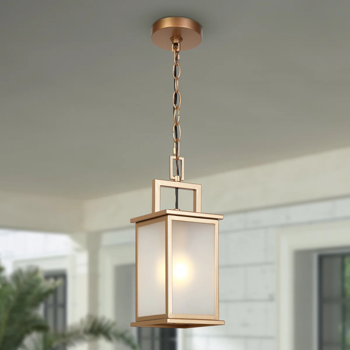 1-Light 14”H Gold Frosted Outdoor Hanging Lantern | Wayfair North America