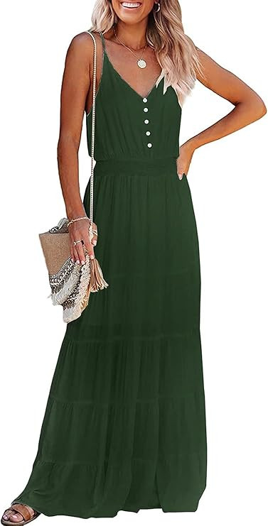 PRETTYGARDEN Women's 2026 Summer Maxi Dress Spaghetti Strap Sleeveless High Waist Beach Vacation ... | Amazon (US)