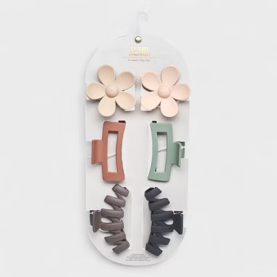 Hair Essentials Women's Premium Claw Clip Set - Flower, Rectangle, and Modern Clips in Neutral Colors (6-Pack) | Target