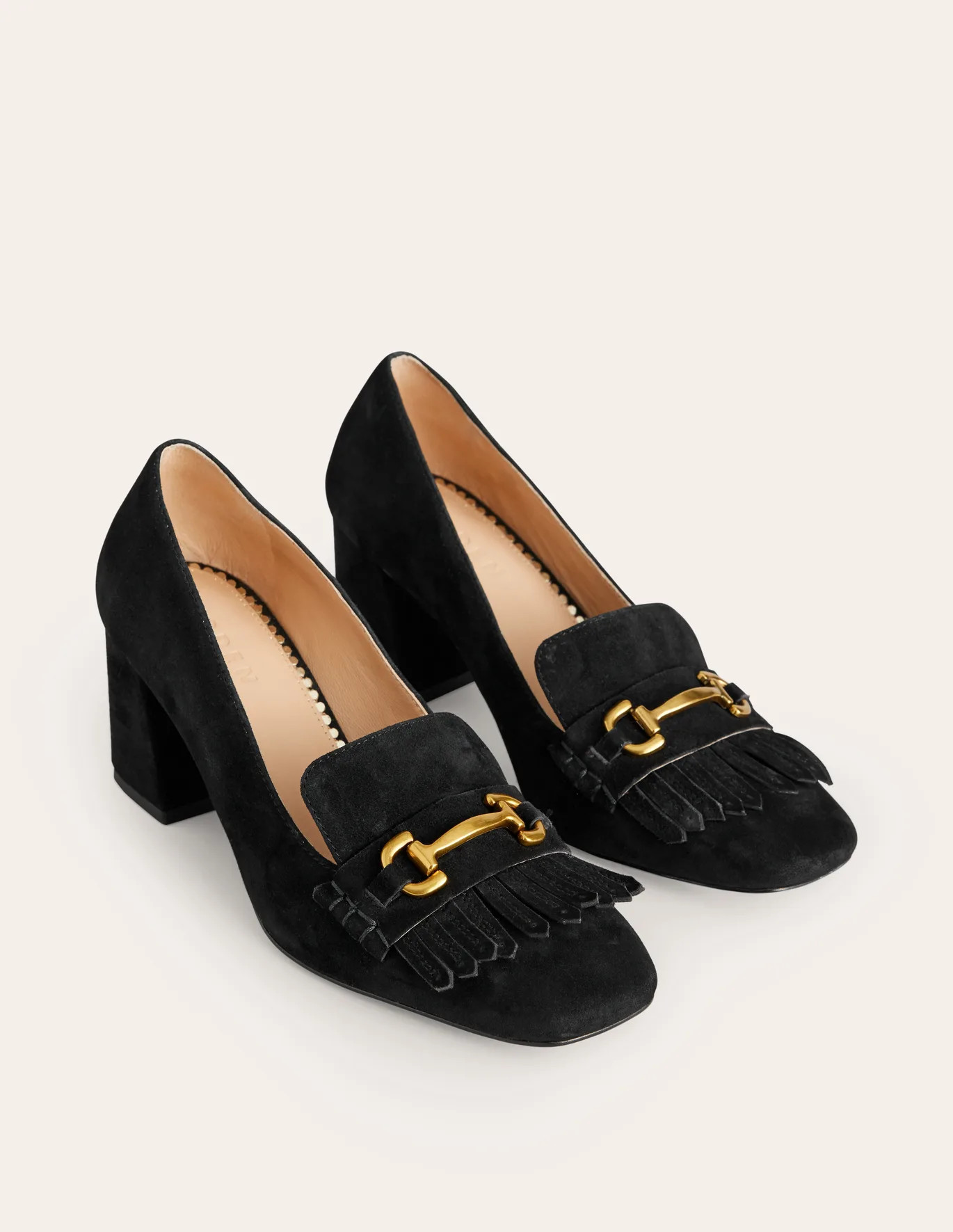 Iris Ghillie Heeled Loafers - Black Suede | Boden US | Boden (US)