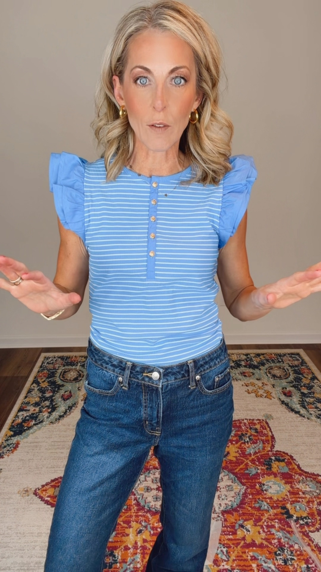 Introducing this new flutter sleeve Henley top that soon to be your style obsession! It is under $20 and they show stopping a flutter sleeve ribbed textured super soft casual game changer wearing the size small it comes in four colors. Paired I with my favorite Walmart denim  

#LTKootd #LTKdayinmylife #LTKfitnessgoals