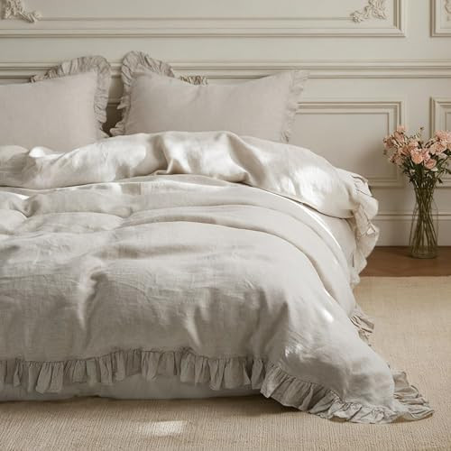 Simple&Opulence 100% Linen Duvet Cover Set Queen Size, 3 Pcs Natural French Flax Ruffle Edges Bed... | Amazon (CA)