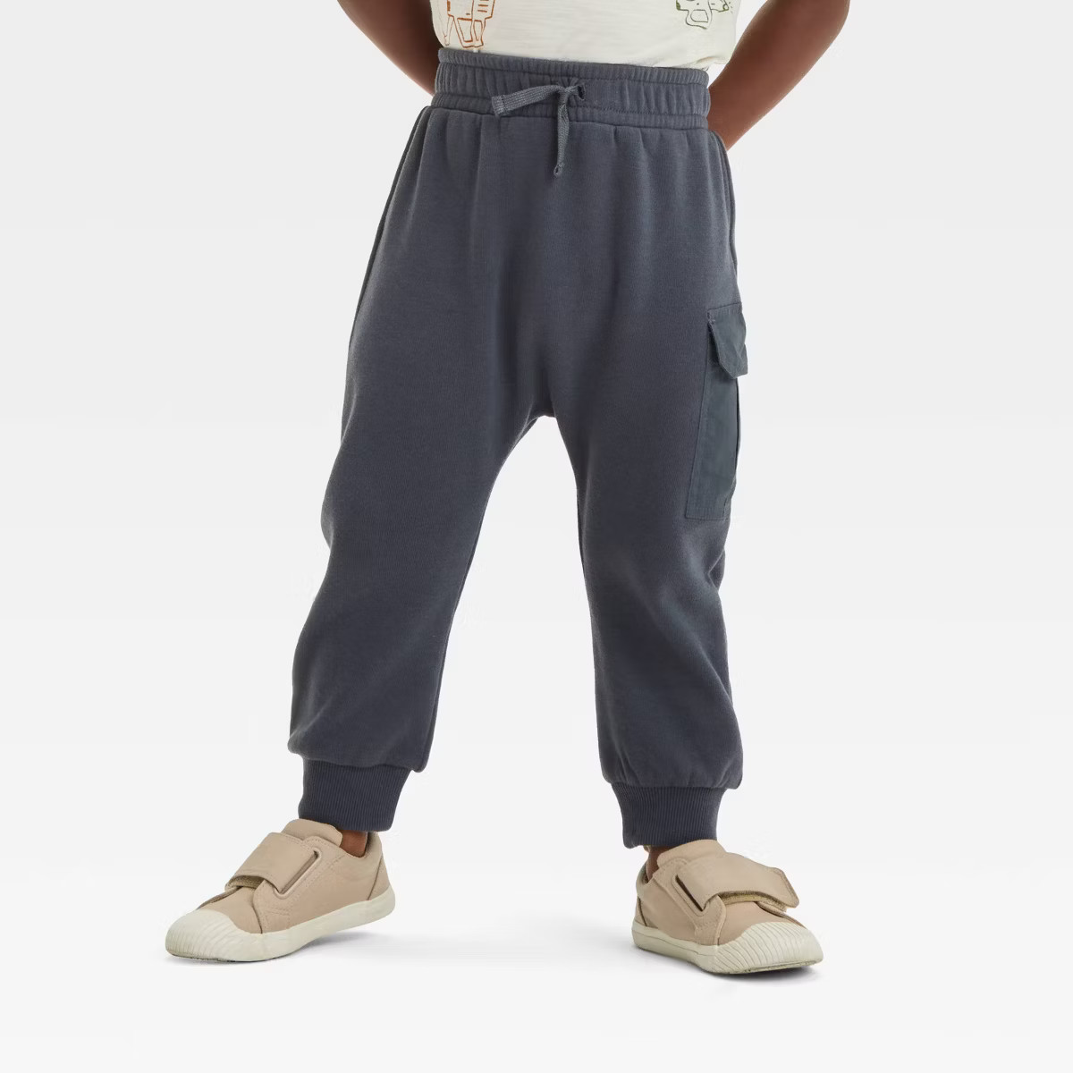 Grayson Mini Toddler Boys' Solid Drop Crotch Pull-On French Terry Cargo Jogger Pants - Black 12M | Target