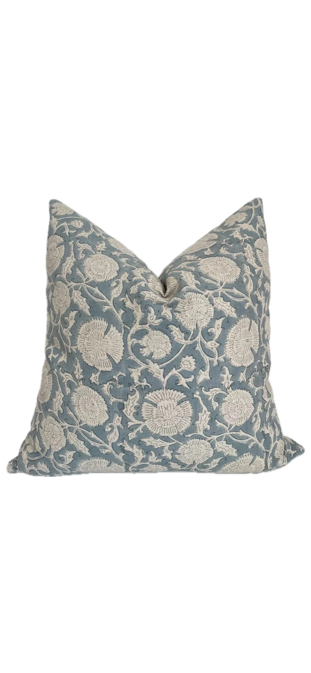 Cypress || Hand Block Print Handmade Dusty Blue Linen Pillow Cover | Artisanal Designer High-Qual... | Etsy (US)