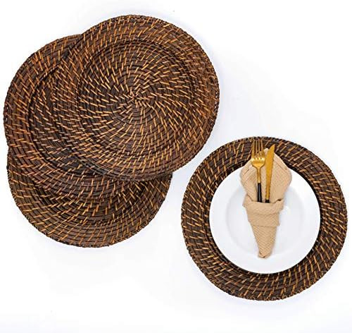 Artera Wicker Rattan Charger Plates - Set of 4, 13 inch Round Woven Plate Holder, Decorative Service | Amazon (US)