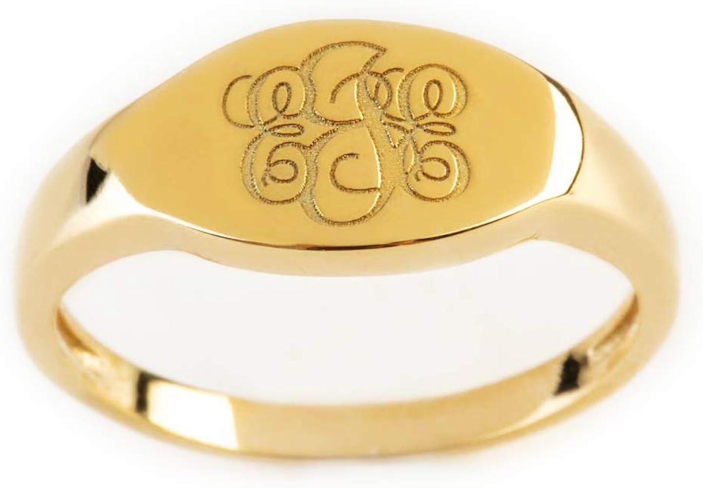 Elegant J. Box Women's 3 Letter Monogram Oval Signet Ring, Solid Gold 9K, 14K, & 18K, Custom, Per... | Amazon (US)