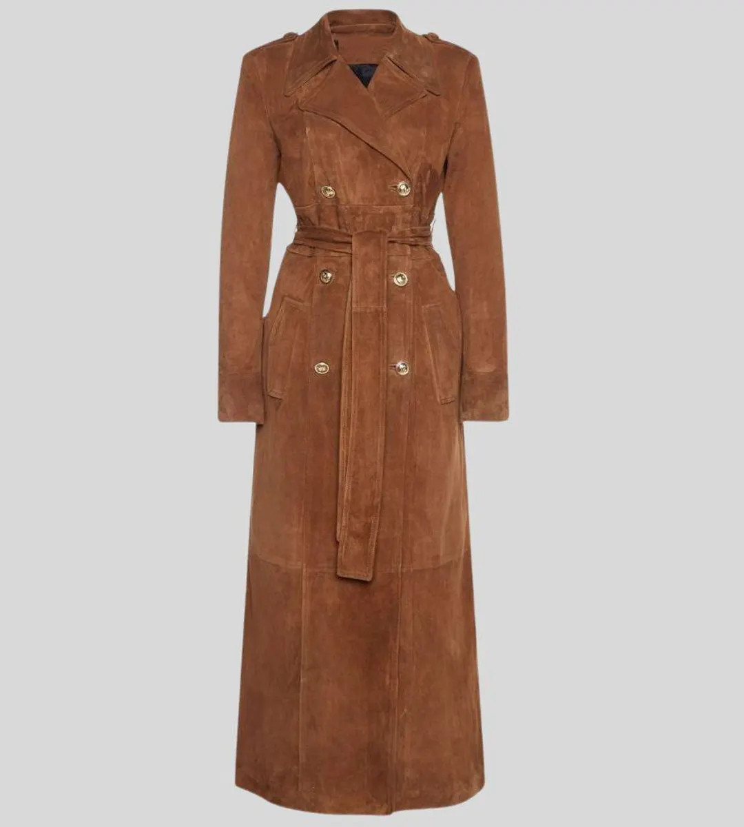 Brown Suede Trench Coat – Handmade Full-Length Vintage Western Belted Overcoat | Etsy (US)